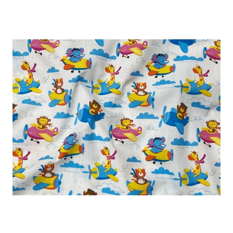 Baby Flying Jets  – Poly/Cotton Print White/Multi