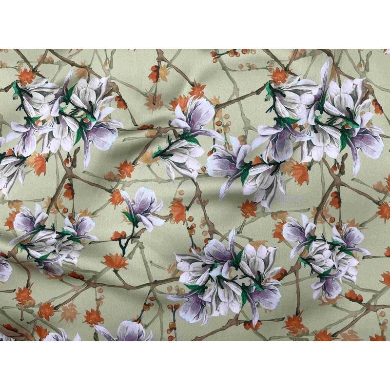 Floral Fusion – Faux Silk Satin Sage