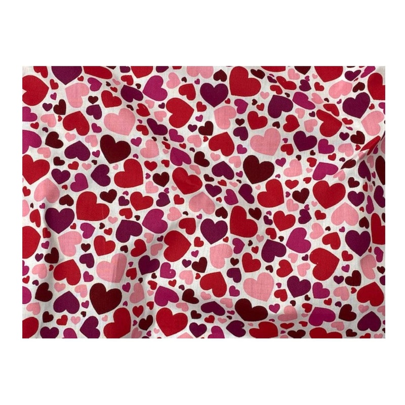 Love Hearts  – Poly/Cotton Print Pink/Red