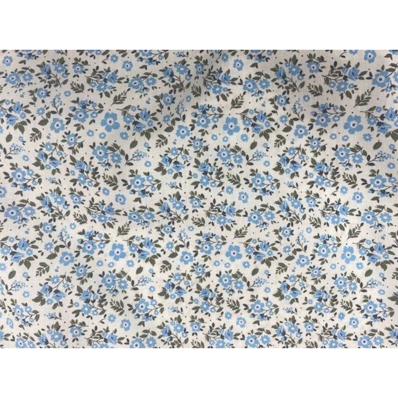 Olive Leaf Floral – Poly/Cotton Print Pale Blue