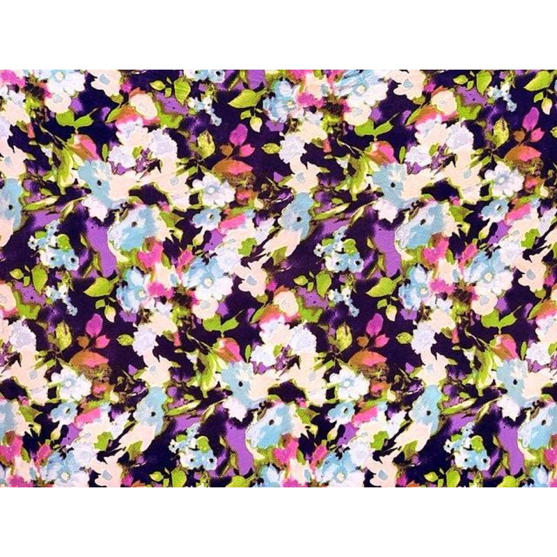 Purple and Green Floral Printed Jersey Purple