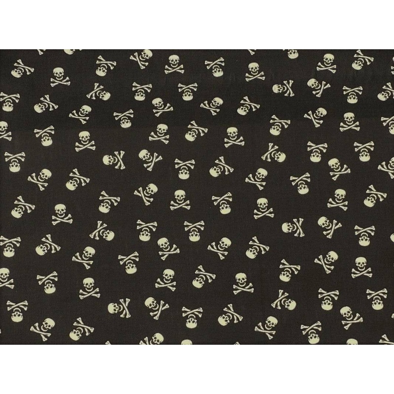 Skull & Crossbones – Halloween Poly/Cotton Print Black/White