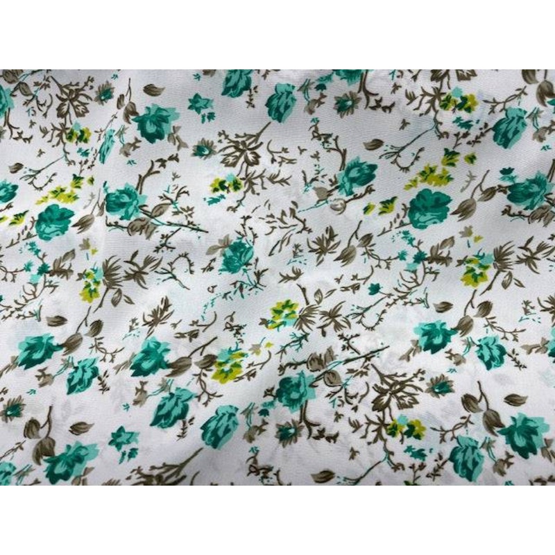 White Background Floral – Clearance Printed Crepe Green