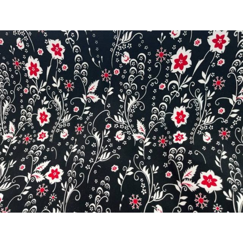 Black Red Floral Printed Jersey Black