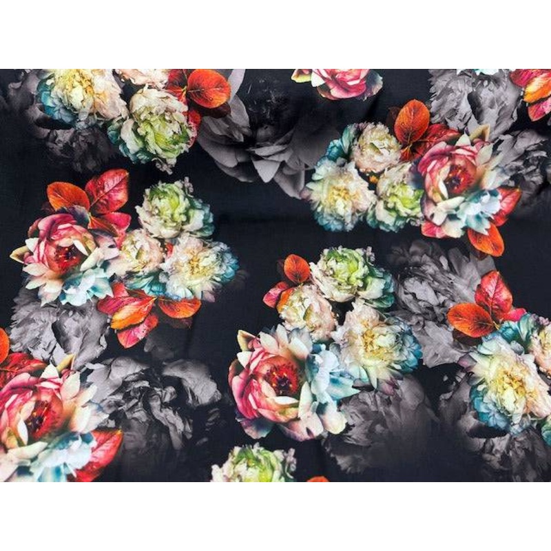 Just Floral – Printed Stretch Satin Fabric Black