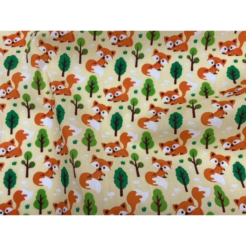 Playful Foxes  – Poly/Cotton Print Navy