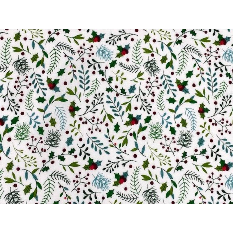 Christmas Holly And Mistletoe – Poly/Cotton Print
