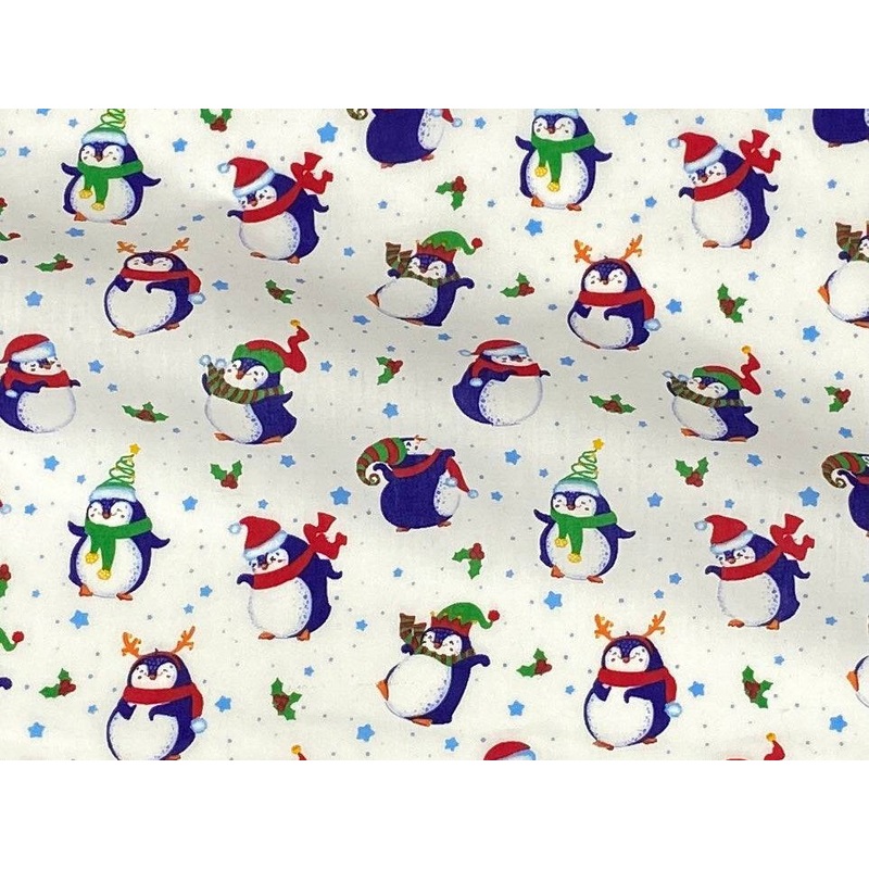 Christmas Royal Penguins – Poly/Cotton Print