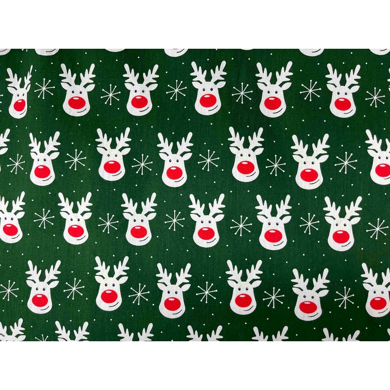 Christmas Rudolph  – Poly/Cotton Print Green