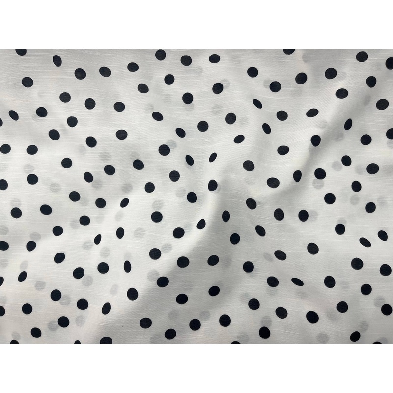 10mm Polka Dots – Printed Crepe Fabric Black