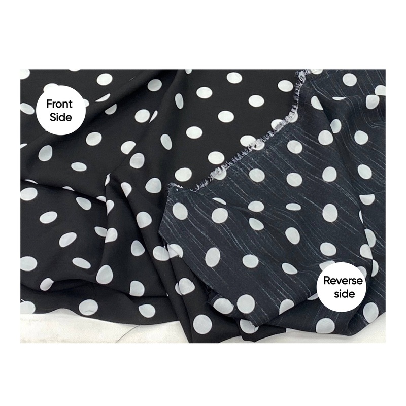 15mm Polka Dots – Printed Crepe Fabric Black