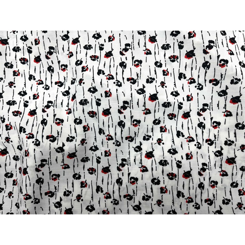 Black Red  – Clearance Printed Crepe Fabric Ivory/Black