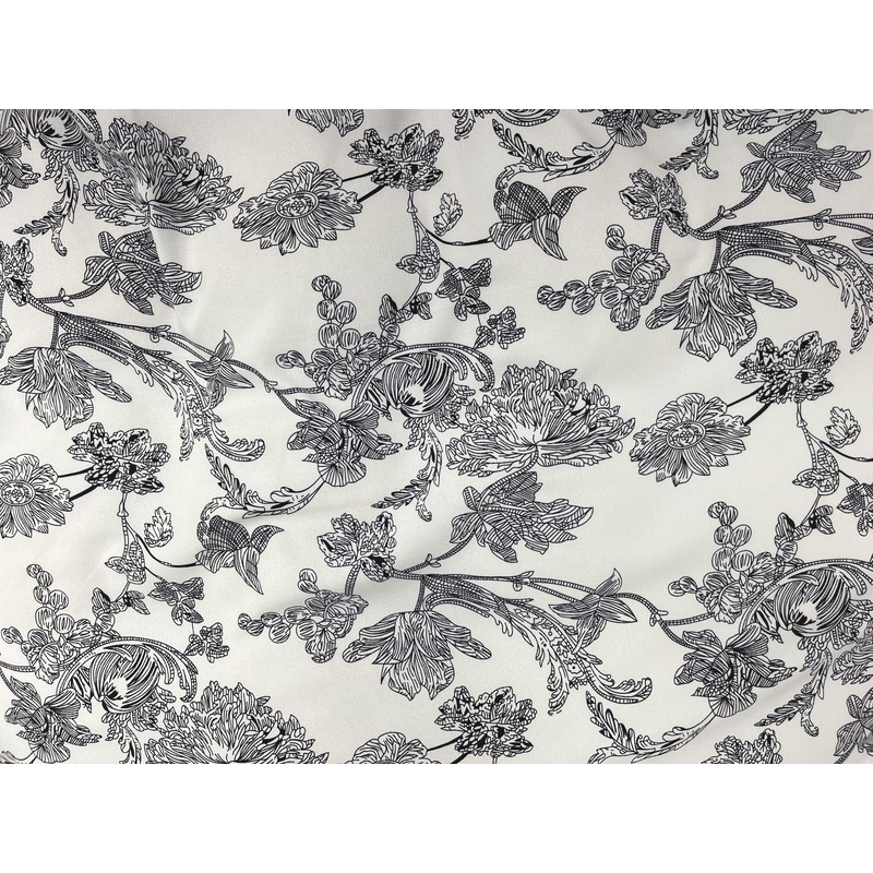 Chinese Garden – Printed Crepe Fabric White/Black