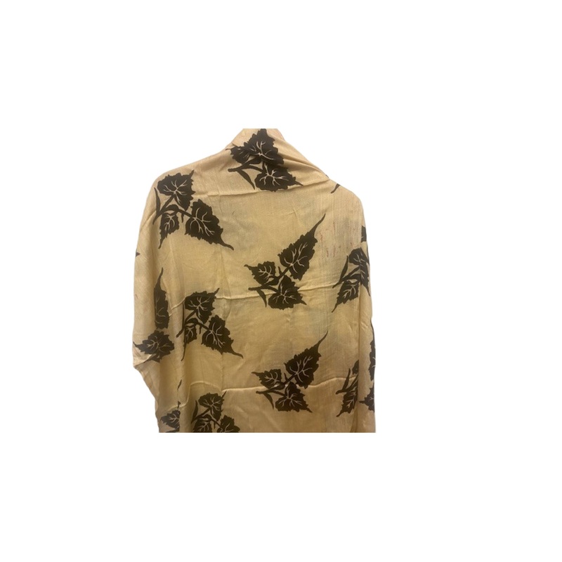 Dark Cream Leaf – Printed Poly Cotton Blend Scarf (DEFECT)