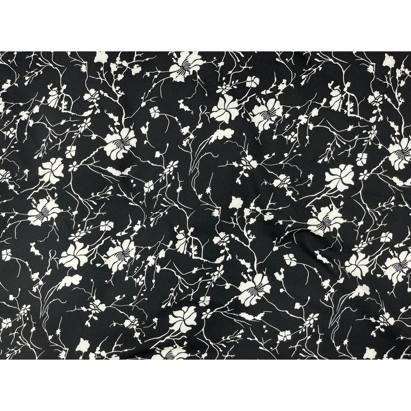 Floral Mono – Printed Crepe Fabric Black/White