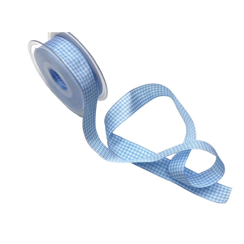 Gingham Ribbon – Pale Blue Tiny Check 25mm