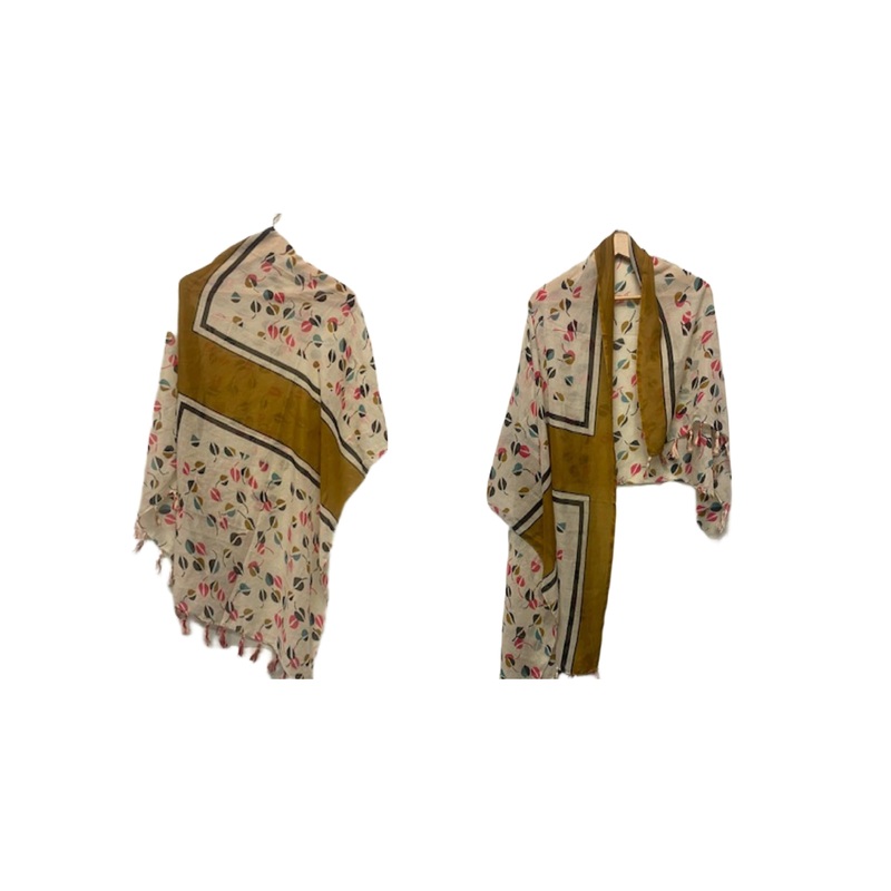 Leafy Tan – Printed Poly Cotton Blend Scarf – (IRREGULAR PRINT)