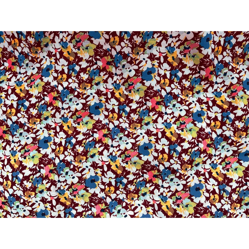 Maroon Floral – Clearance Printed Crepe Fabric Maroon