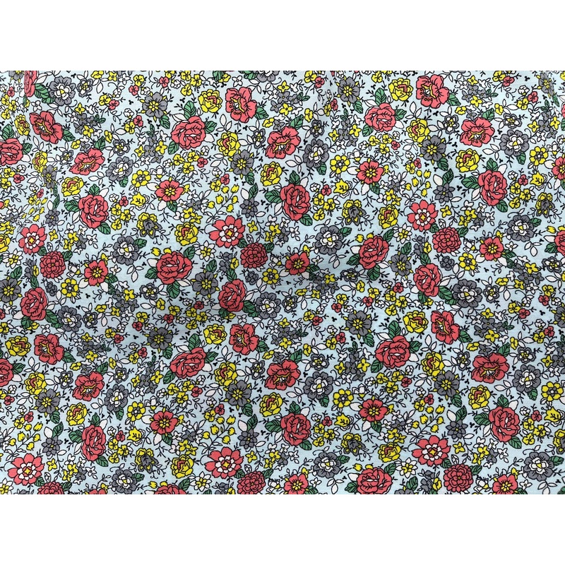 Pale Blue Floral  – Clearance Printed Crepe Fabric Pale Blue