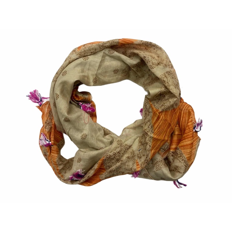 Beige/Orange  –  Ethnic Square Scarf