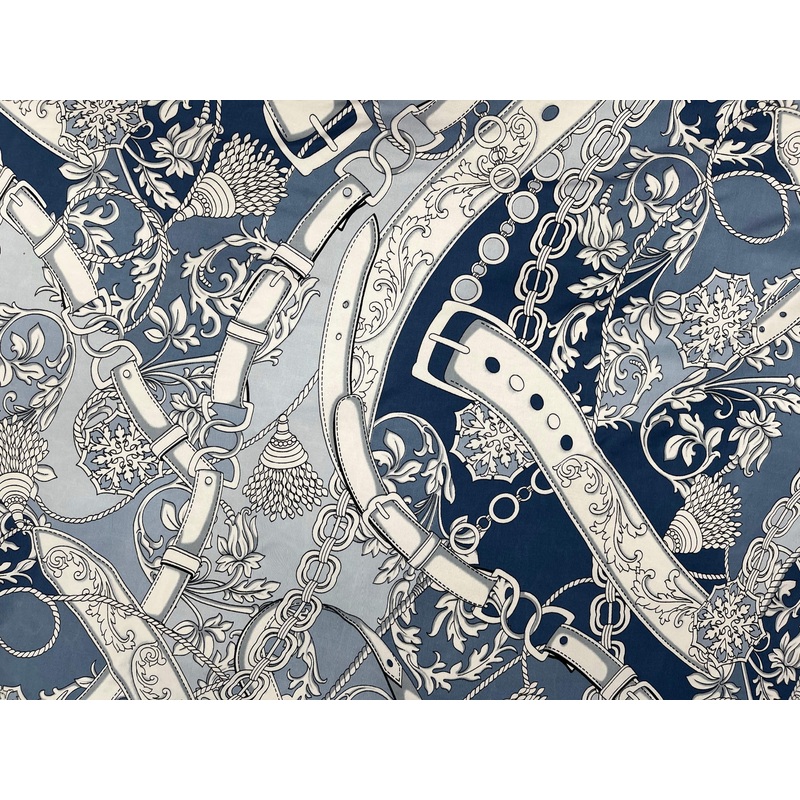 Belt Buckle Printed Jersey Fabric Indigo Blue