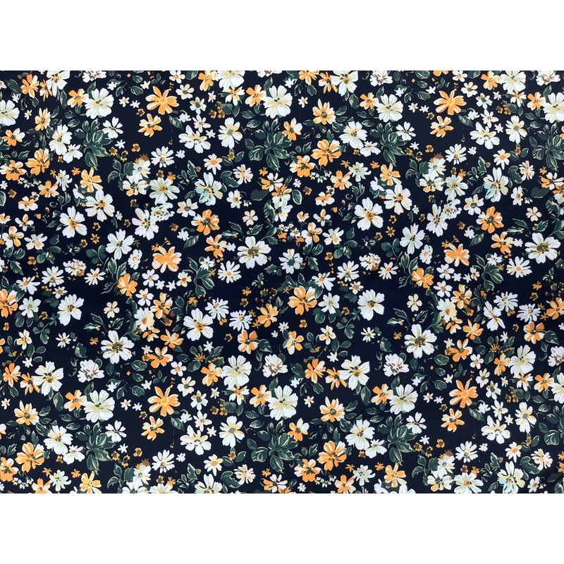 Black Amber Floral – Printed Peachskin Fabric Black/Amber