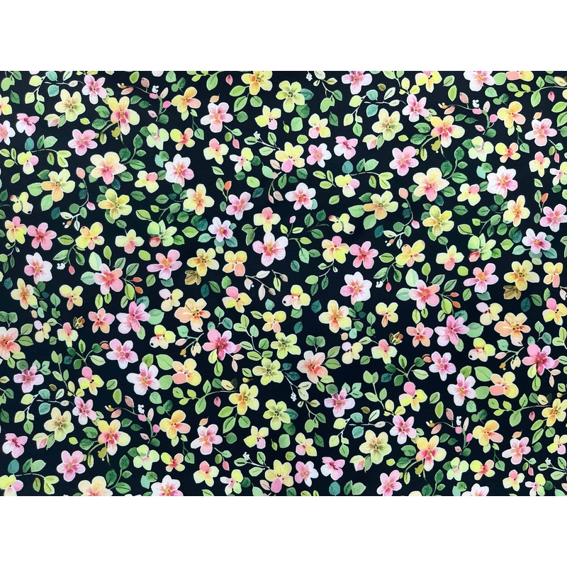 Black Multi Floral – Printed Peachskin Fabric Black