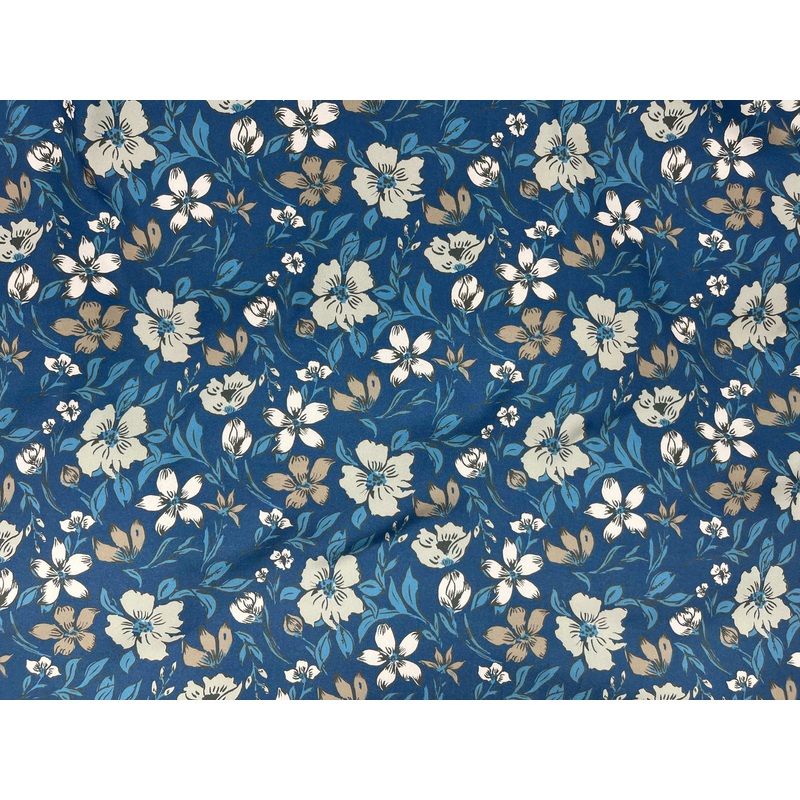 Blue Floral – Printed Peachskin Fabric Blue