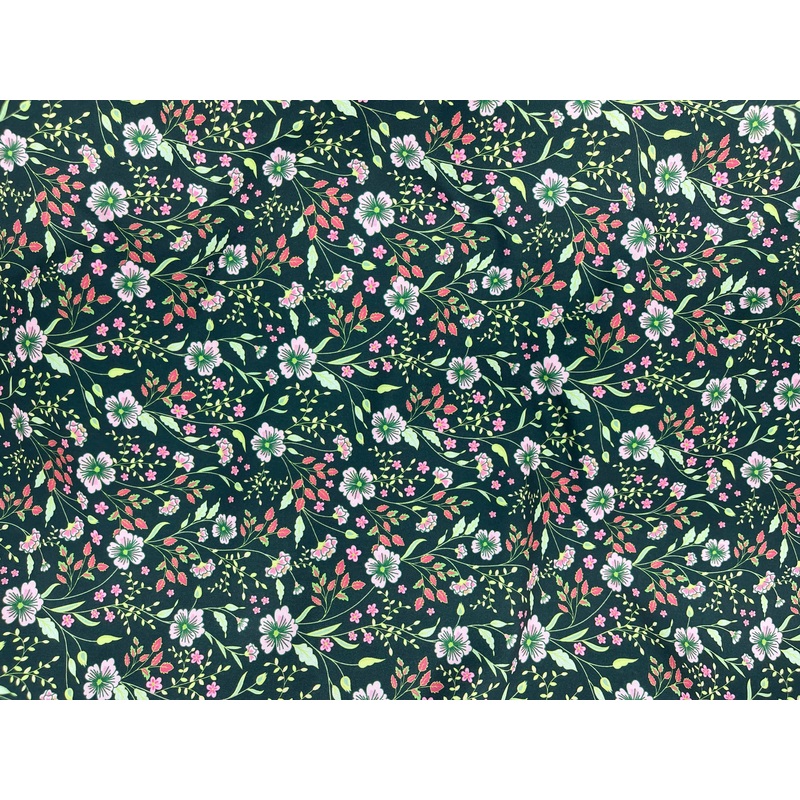 Bottle Green Floral – Printed Peachskin Fabric Bottle Green