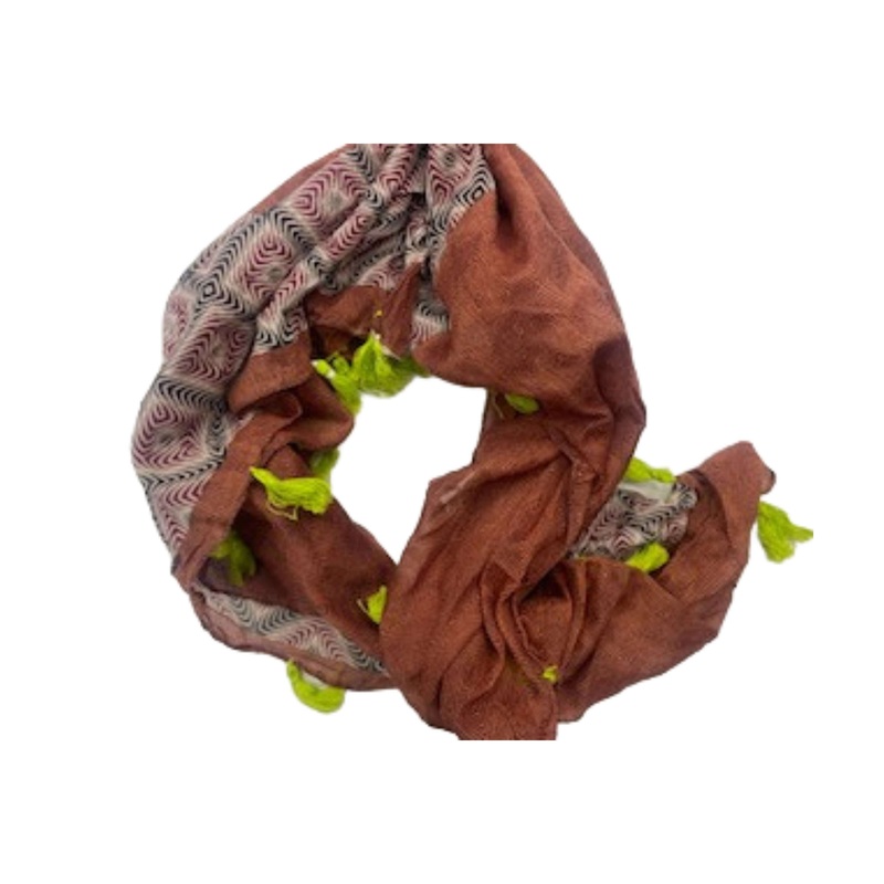 Brown One Side Border  –  Ethnic Square Scarf