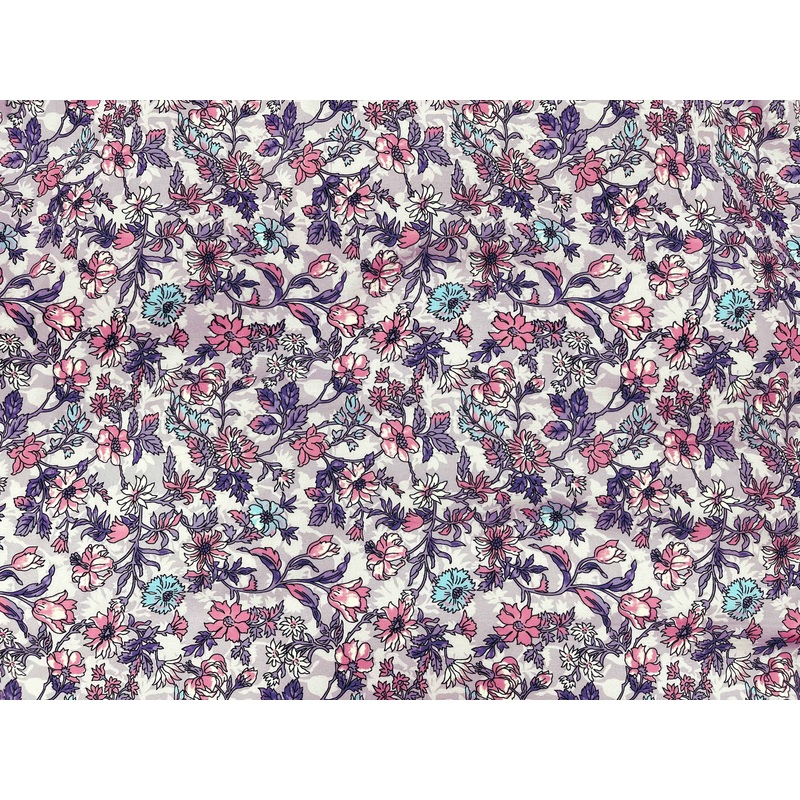 Lilac Floral – Printed Peachskin Fabric Lilac