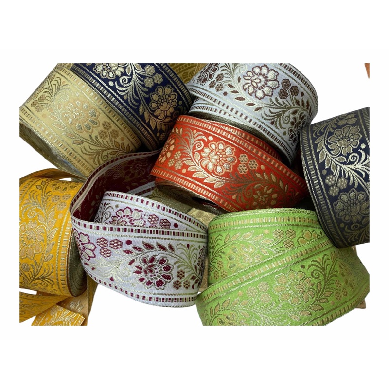 Metallic Jacquard Ribbon – Design 44 (2.5″ Width) Cream