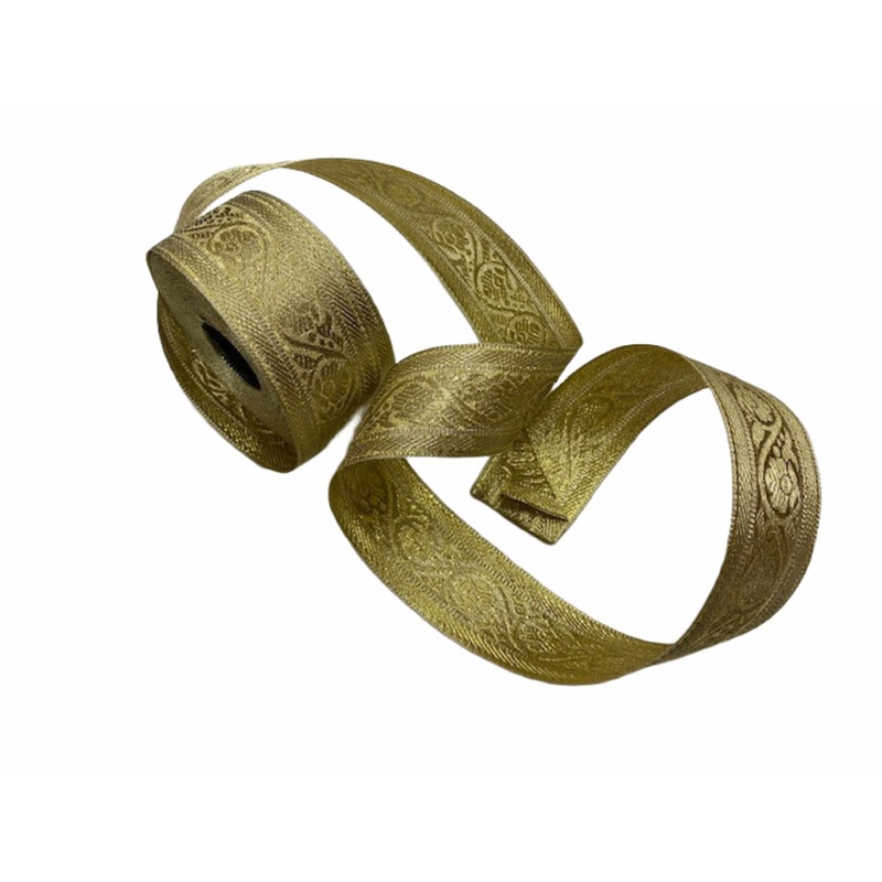Metallic Jacquard Wide Ribbon – Gold Wave (38mm Width) Gold