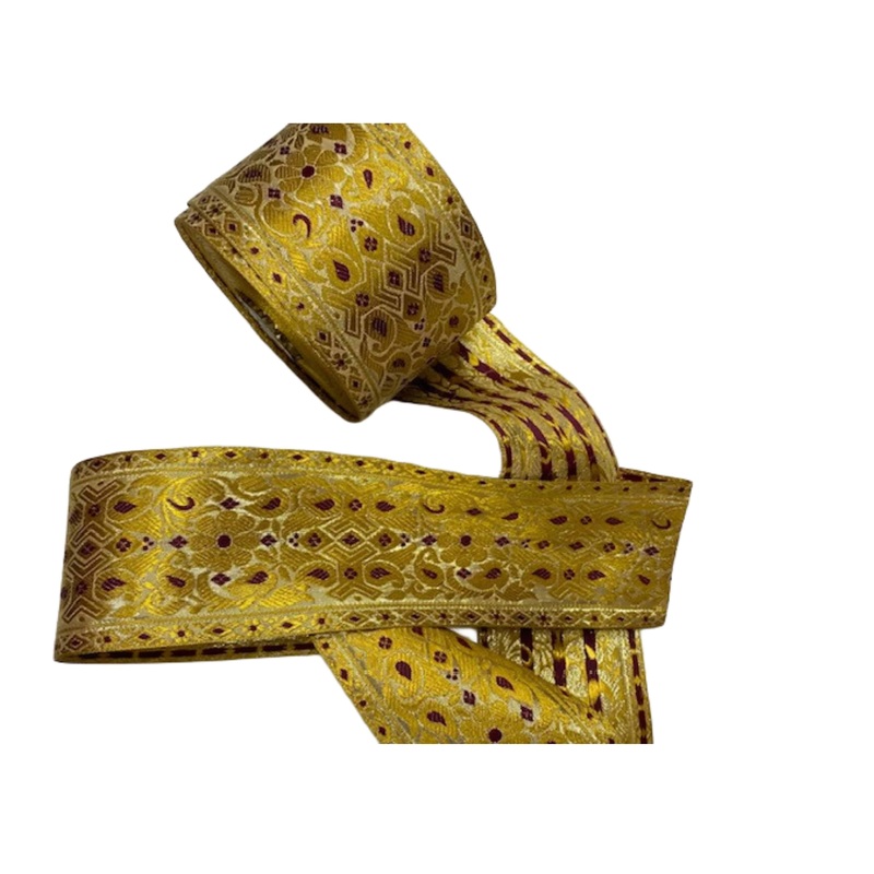 Metallic Jacquard Wide Ribbon – Gold & Wine (82mm Width) Gold