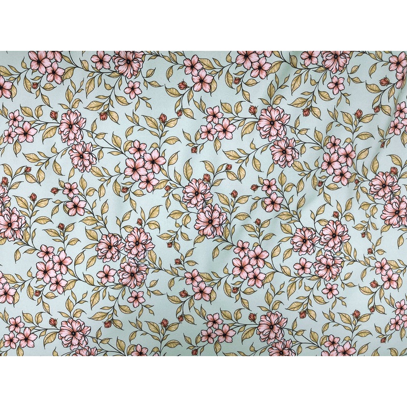 Mint Floral – Printed Peachskin Fabric Mint