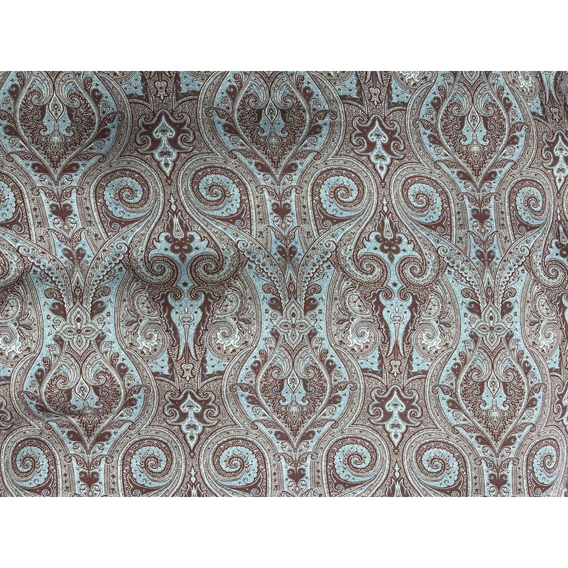 Moghul – Printed Silky Satin Fabric Brick/Powder Blue