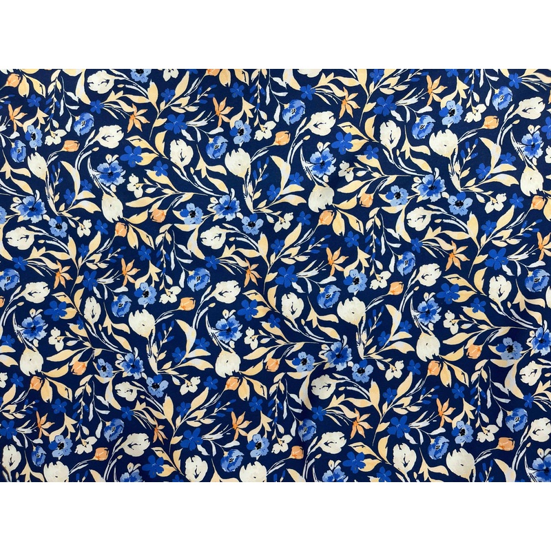 Navy Floral – Printed Peachskin Fabric Navy