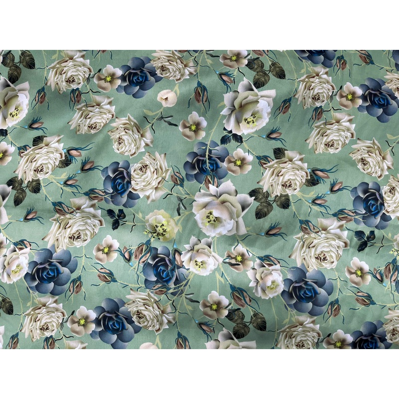 Rose – Printed Silky Satin Fabric Green