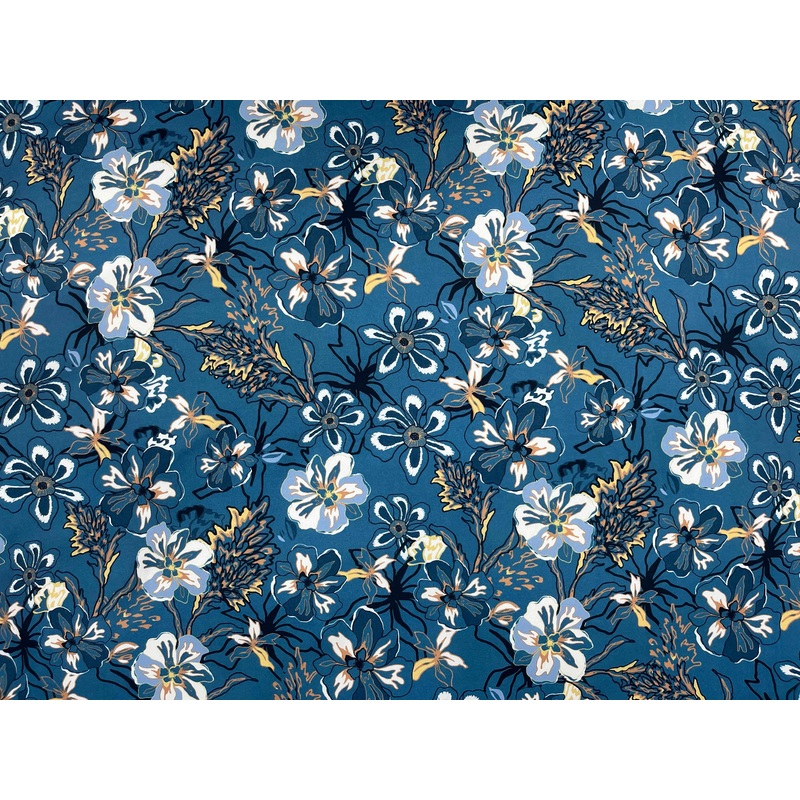Teal Floral – Printed Peachskin Fabric Teal