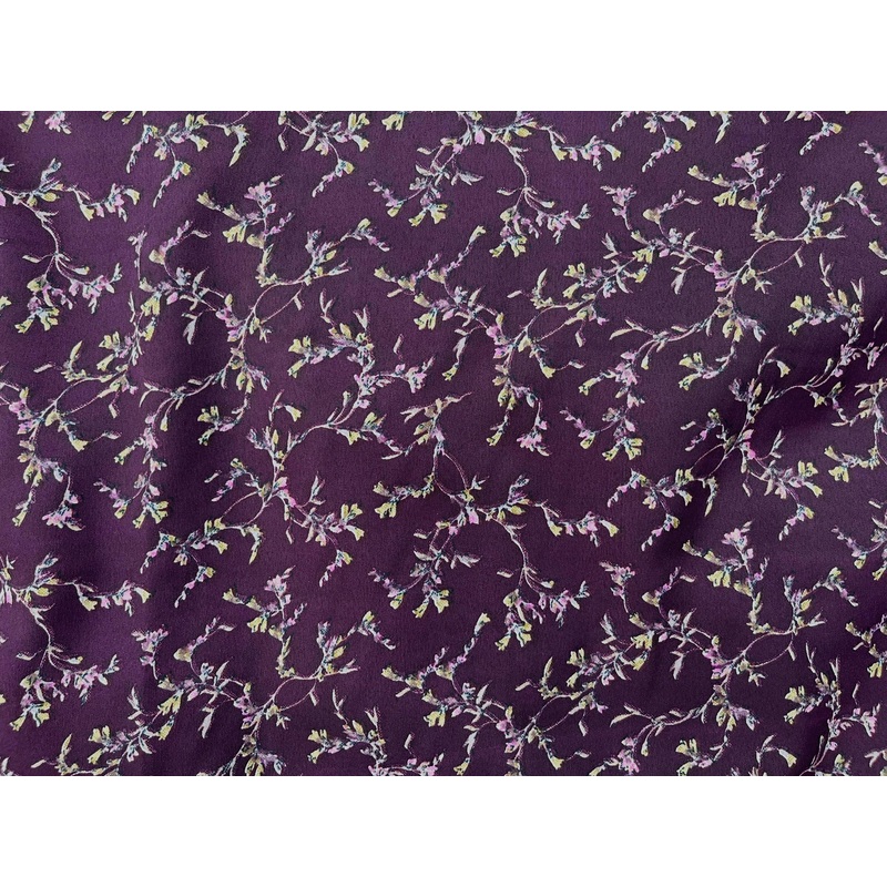Vine – Clearance Printed Crepe Fabric Aubergine