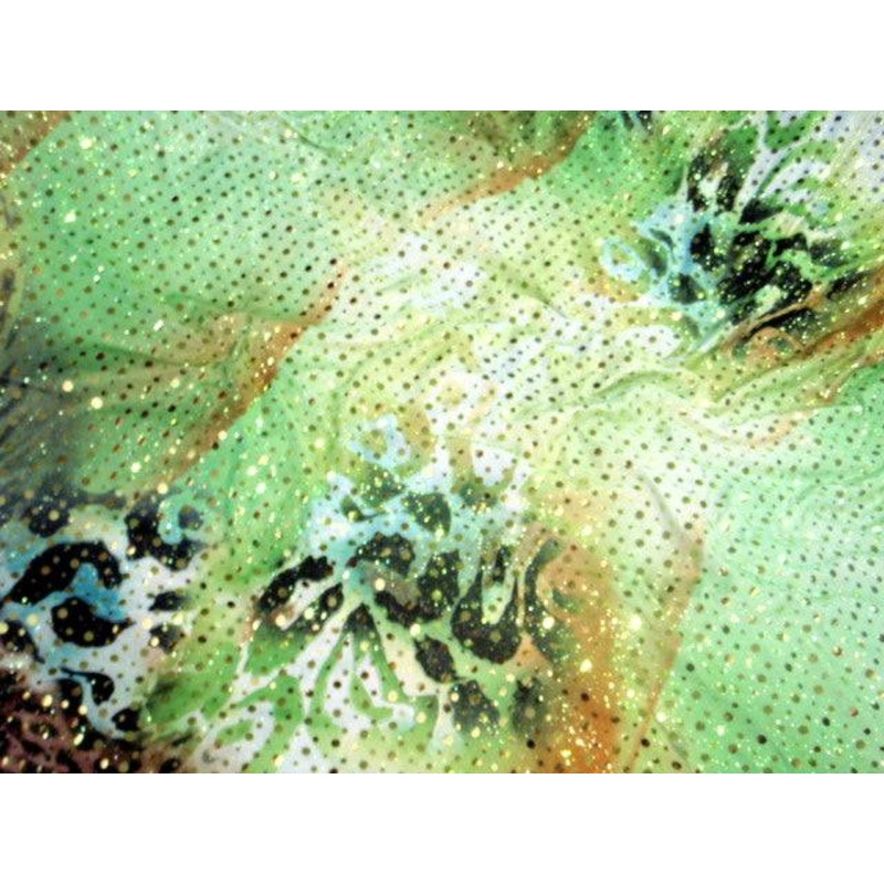 Circular Foil Sequin Motif – 4 Way Printed Spandex Green