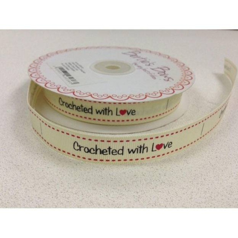 Crocheted With Love Label Ribbon Ivory