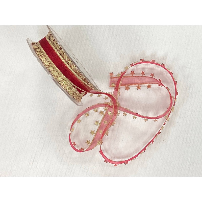 Organza Star Edged Decorative Ribbon Red