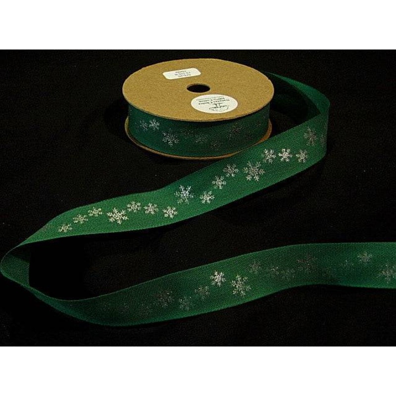 Snowflake Cotton Ribbon Green