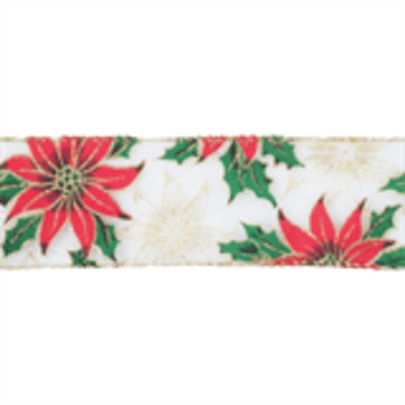 Wired Edge Poinsettia Ribbon White/Red
