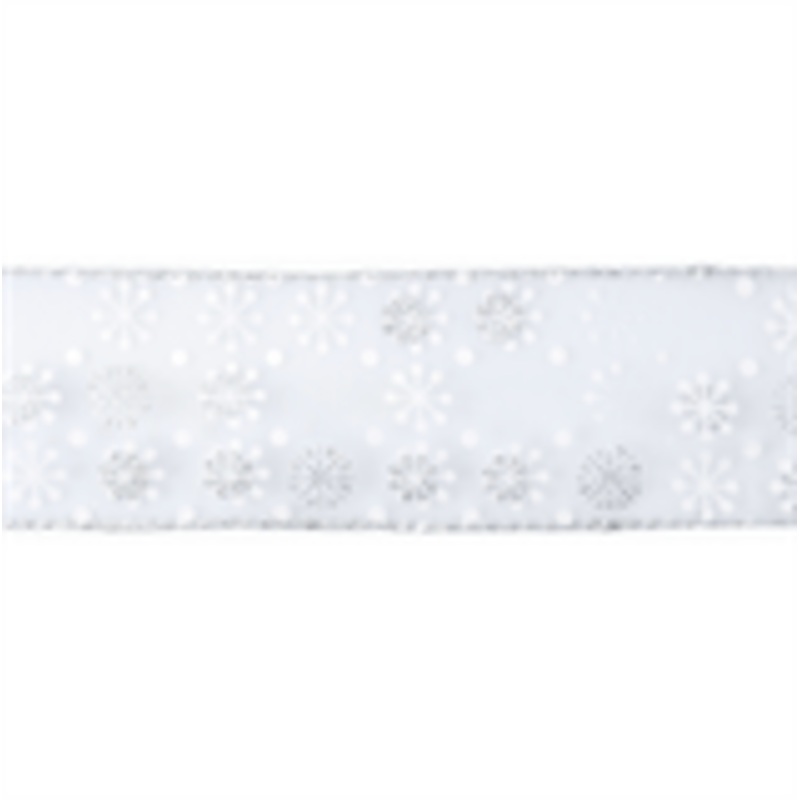 Wired Edge Snowflakes Ribbon White