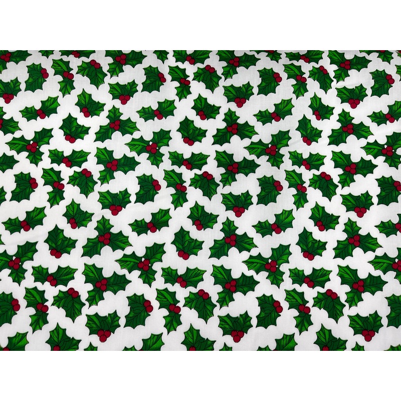 Christmas Classic Holly – Poly/Cotton Print White