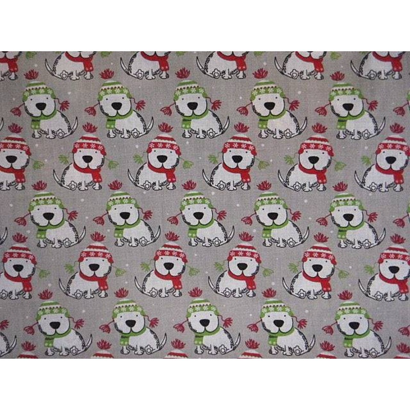 Christmas Dogs – Poly/Cotton Print Grey