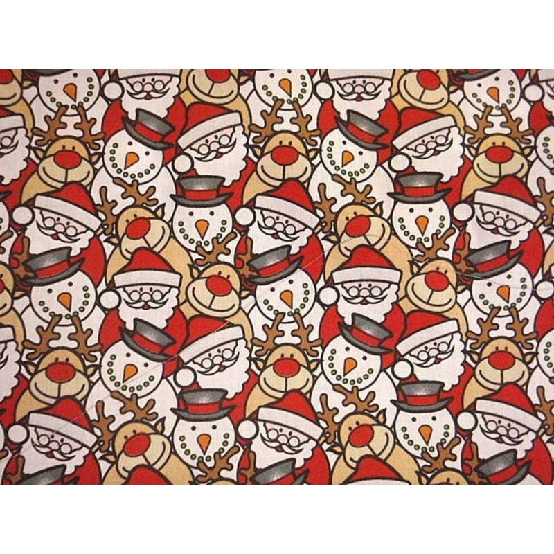 Christmas Festive Santa – Poly/Cotton Print Red