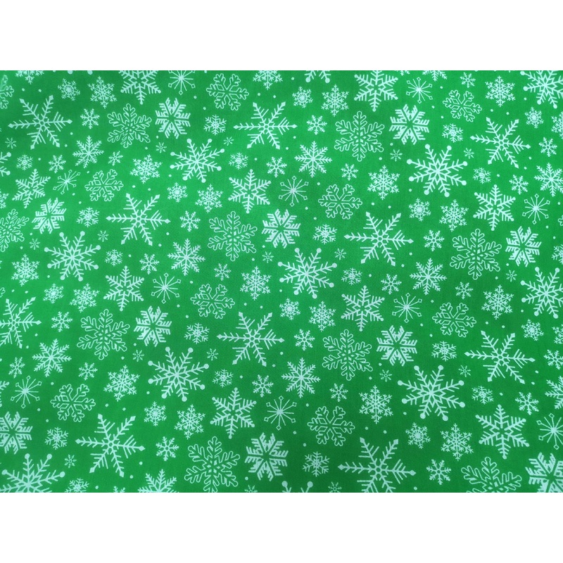 Christmas Icicle Snowflakes – Poly/Cotton Print Green